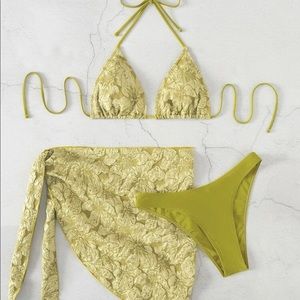 3 Piece Floral Halter Triangle Bikini Set
